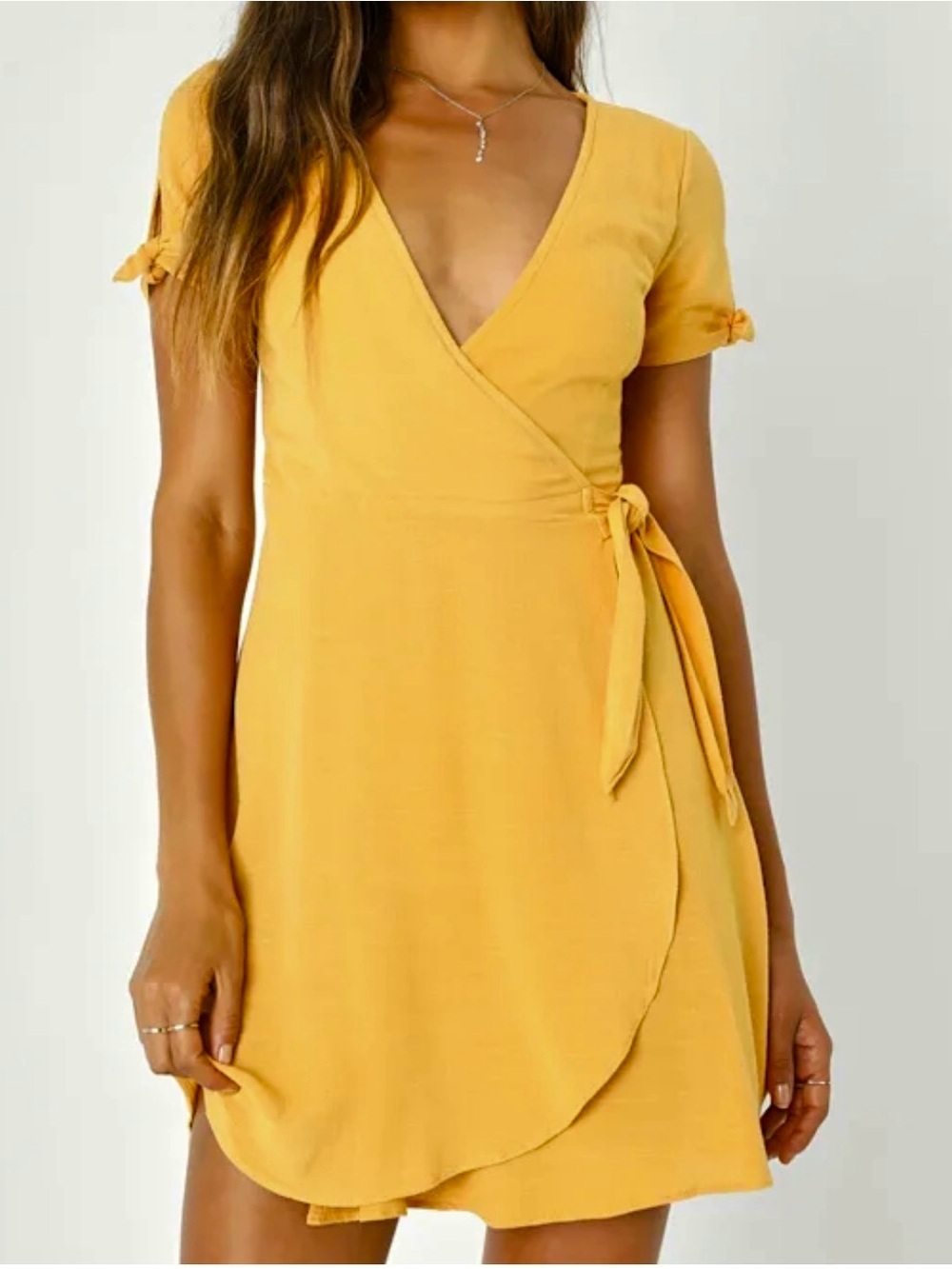 NWT Lulus My Philosophy Golden Yellow Wrap Dress size M